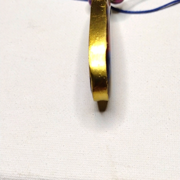 Large Gold Sparkle Reversible Teardrop Necklace with Adjustable length Blue cord - Picture 4 of 5